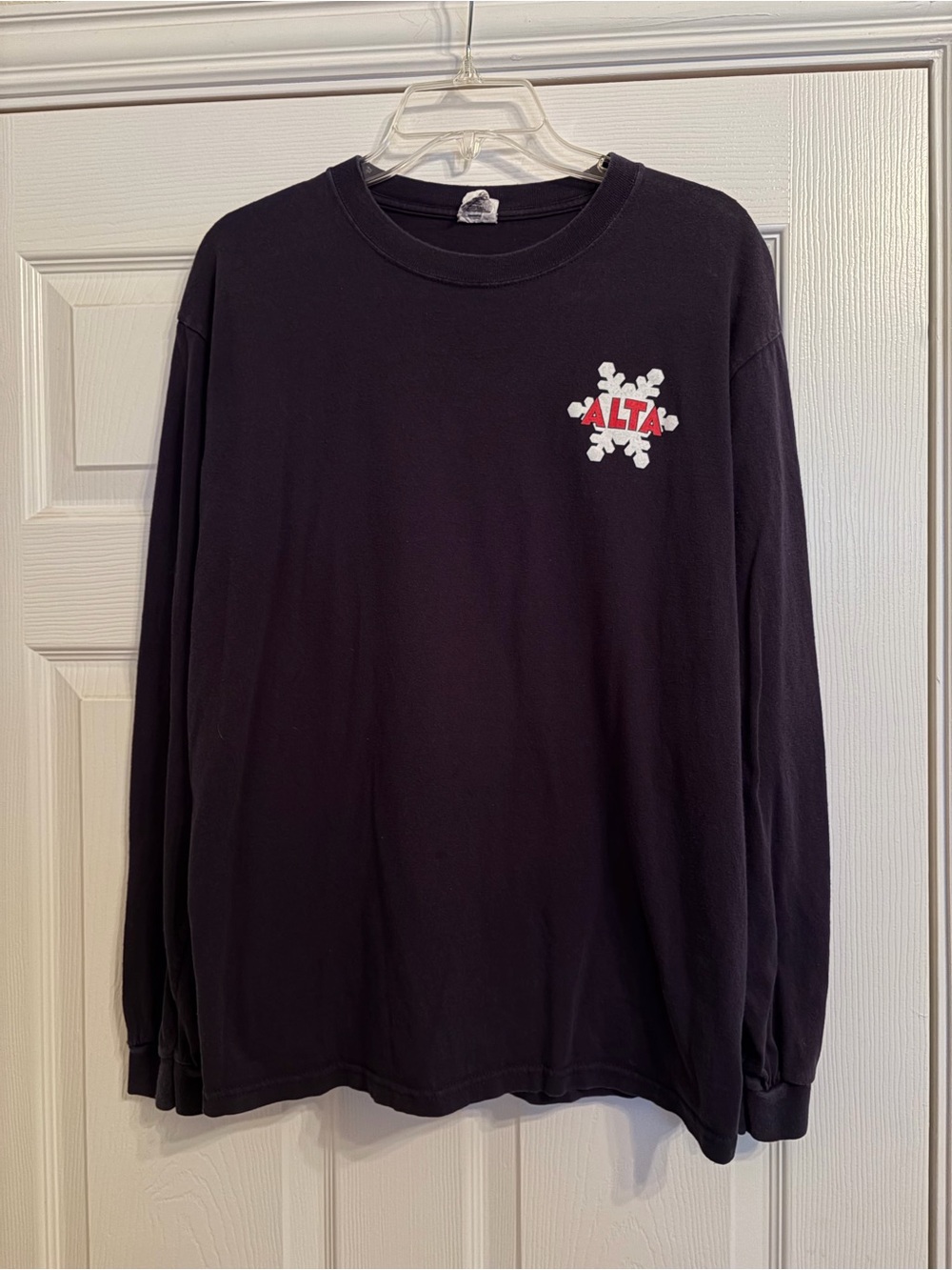 Anvil Navy Blue Long Sleeve Crewneck with White Snowflake ALTA Shirt
